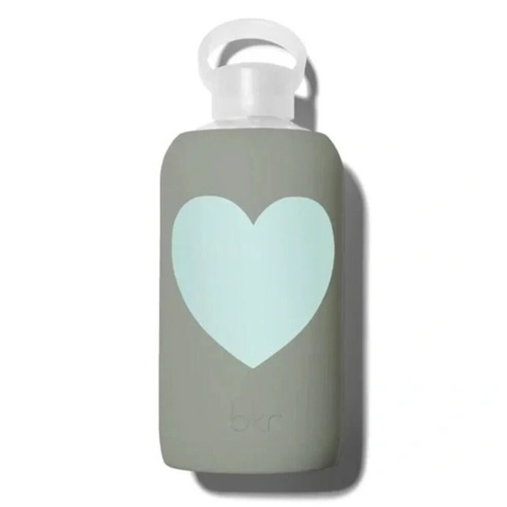 BKR Glass Water Bottle Silicone Sleeve Aspen Sage Green with Mint Heart 1L/32oz